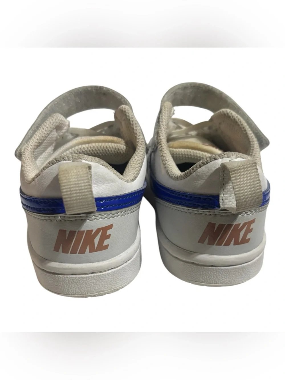 Nike Kids White Sneakers with Royal Blue Swoosh